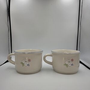 Vintage Chantilly Stoneware Soup Mugs in Fleur De Lune Pattern (Set of 2)